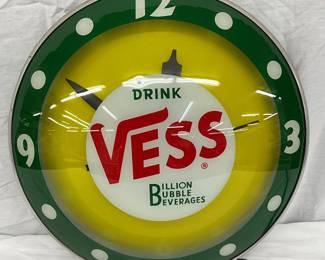 Original Vess Double Bubble Soda Clock with Illuminated Face