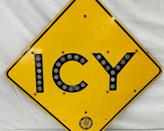 32 1/2-Inch Porcelain ‘Icy’ Road Sign with Cat Eye Reflectors