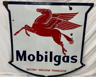 5-Foot Porcelain Mobilgas Shield Sign With Pegasus Logo