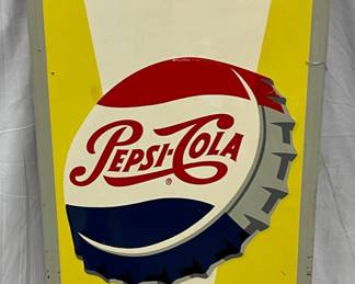 1959 Embossed Vertical Pepsi Sign with Bottle Cap and Self-Framed Design