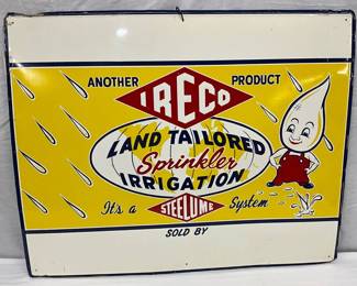 Vintage Ireco NOS Steel-Lume Sprinkler Irrigation Tin Advertising Sign, 30 x 24 Inches