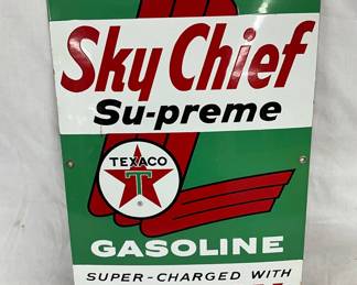 1962 Texaco Sky Chief Su-preme Gasoline Porcelain Pump Plate, 12 x 18 Inches