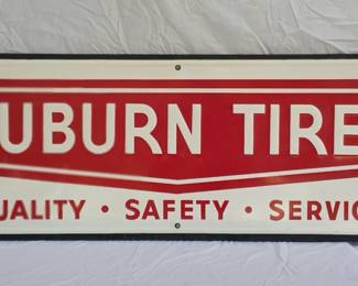 EMB. AUBURN TIRES SELF FRAMED SIGN
