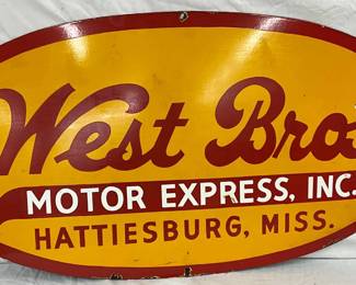 49 1/2 x 25-Inch West Bros. Motor Express Porcelain Sign
