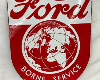 Rare Ford Borne Service Double-Sided Porcelain Sign, 23 1/2 x 33 1/2 Inches
