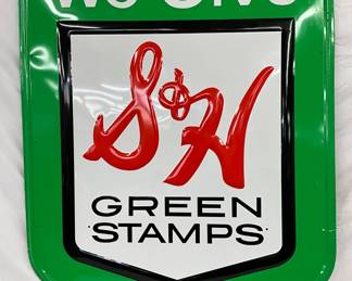 S&H Green Stamps Embossed Metal Advertising Sign, 47″ x 56 1/2″
