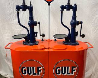 Double Gulf Gas Pump Oil Dispenser with Logo and Signage