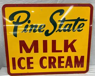 NOS 1964 Pine State Milk and Ice Cream Double-Sided Metal Swinger Sign, 36 x 30 Inches