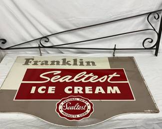 Two-Sided Franklin Sealtest Ice Cream Sign with Iron Bracket, 36 x 24 Inches