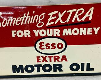 1952 Double-Sided Esso Motor Oil Tin Advertising Sign, 17 1/2 x 10 1/2 Inches