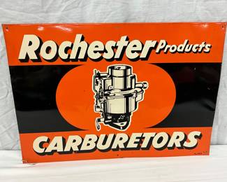 Rochester Products Carburetors Metal Advertising Sign, 19 1/2 x 13 1/2 Inches