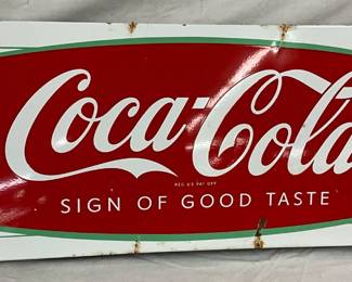43 x 16 Porcelain Coca-Cola Fishtail Sled Sign