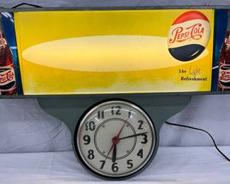 Pepsi-Cola Illuminated Metal Advertising Clock and Sign, 26×19 Inches