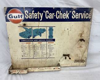 Gulf Safety ‘Car-Chek’ Service Metal Sign With Lubrication Guide