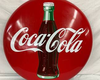 36-Inch Porcelain Coca-Cola Button Sign with Bottle Graphic