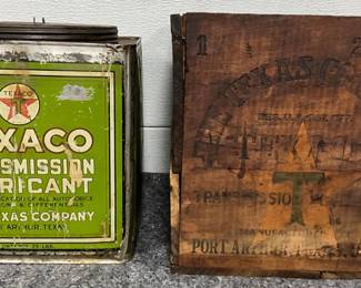 Texaco 25-Pound Transmission Lubrication Can with Original Wooden Box