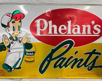Phelan’s Paints Embossed Metal Advertising Sign, 1965