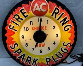 16-Inch AC Spark Plug Fire Ring Clock with Embossed Plastic Front