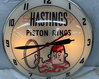 Original Hastings Piston Rings Illuminated Double Bubble Advertising Clock