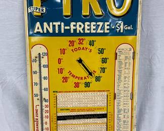 18×32 Embossed Self-Framed Metal Advertising Thermometer Featuring Pyro Anti-Freeze