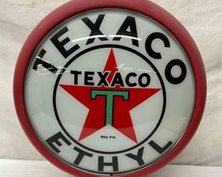 Texaco Ethyl Gas Pump Globe with 15-Inch Glass Lenses in Metal Body