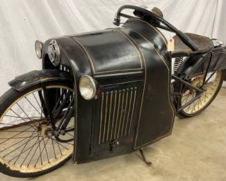 Early Vintage Covered Motorcycle with Side Enclosure