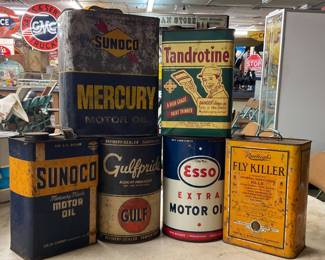 Vintage Oil and Chemical Tins, Including Sunoco, Esso, and Others