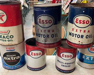 7 Vintage Esso and Texaco Motor Oil and Grease Cans
