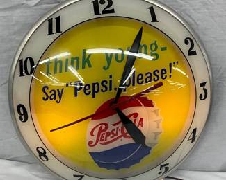 Original Pepsi-Cola Light-Up Advertising Clock with ‘Think Young’ Slogan