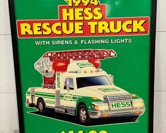 1994 Hess Rescue Truck Plastic Advertisement Sign, 46” x 58 1/2”