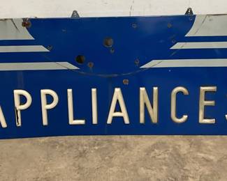 Blue Porcelain Sign with Milk Glass Letter Inserts, 59″ x 25 1/2″