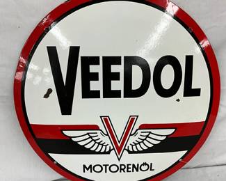 19 1/2-Inch Veedol Convex Porcelain Sign Featuring Motorönol Branding