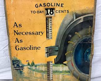 Early 17×24 Tin Weed Chains Gasoline Pricing Sign With Rotating Dial