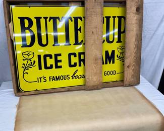 36 x 24 NOS Buttercup Ice Cream Advertising Sign in Original Crate w/ Rice Paper