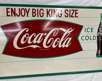 56 x 31 1/2 Coca-Cola Fishtail ‘Big King Size’ Advertising Sign with Self-Framed Edg