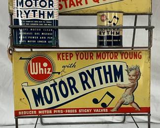 13X26 Whiz Motor Rythm Wheel Display with Two Cans and Metal Signs