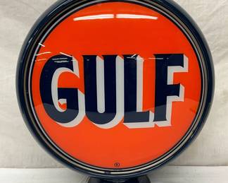 Gulf Gasoline Advertising Globe with 13-Inch Glass Lenses and Metal Body