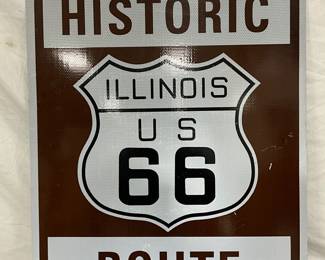 Brown and White 24” x 30” Metal Historic Illinois Route 66 Sign