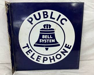 Double-Sided Porcelain Flange Sign: Bell System Public Telephone, 18″ x 18″