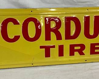 59×14 Embossed Corduroy Tires Sign with Original Wood Frame Back