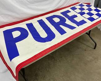 Cloth Advertising Banner with ‘PURE’ and Checkered Design, 93 x 29 Inches