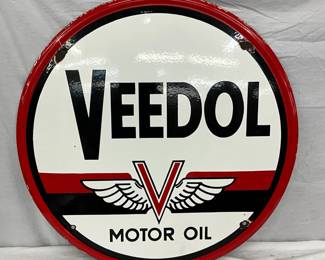 30-Inch Porcelain Veedol Motor Oil Sign with Self-Framed Sides