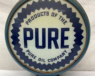 Pure Oil Company Glass Advertising Lens with Metal Body, 15 Inches