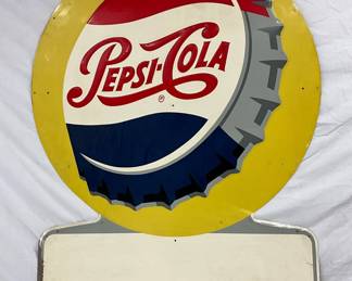41 1/2 x 55 1/2 Die-Cut Pepsi-Cola Metal Sign with Bottle Cap Design