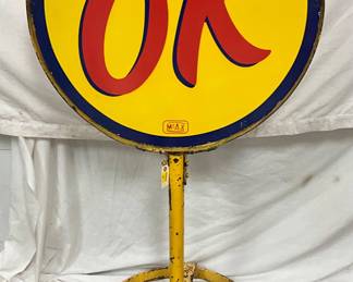 30-Inch Porcelain OK Chevrolet Sidewalk Sign with Stand