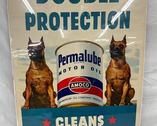 Amoco Permalube Motor Oil Advertising Sign with Boxer Dog Graphics, 28 x 40 1/2 in.
