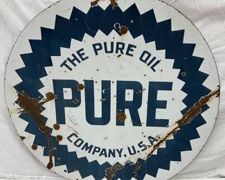 42-Inch Porcelain Double-Sided Sign for The Pure Oil Company, U.S.A.
