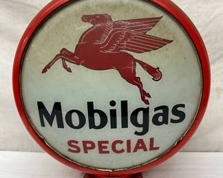 Mobilgas Special Red Metal Gas Pump Globe With 15-Inch Glass Lenses
