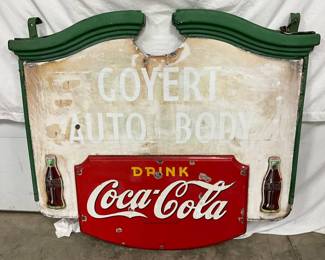 Porcelain Coca-Cola Colonial Sign with Bottles, 57 x 51 1/2 Inches