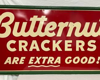 Large Metal Butternut Crackers Advertising Sign, 71 1/2 x 36 in.